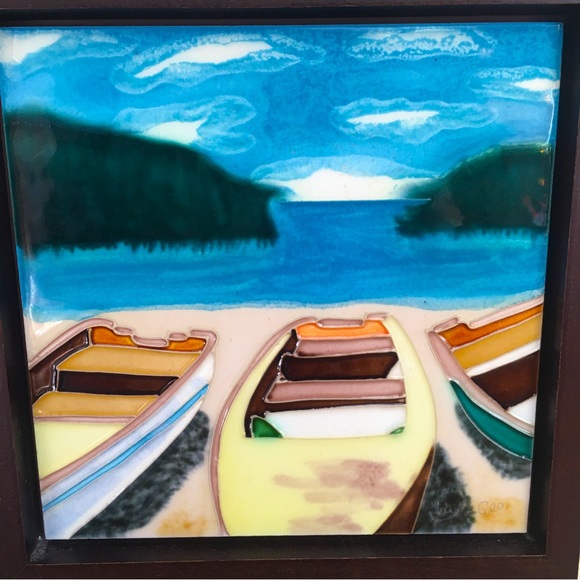 Boat enamel framed art 16x16 - Picture 2 of 4